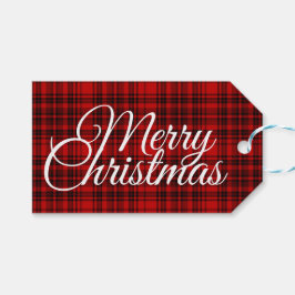 Merry Christmas Check Plaked Zwart Rood Wit Letter Cadeaulabel