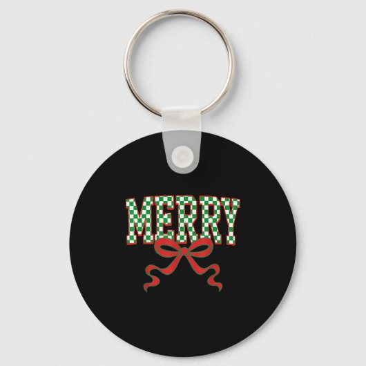 Merry Christmas Checkered Preppy Coquette Bow Xmas Sleutelhanger (Voorkant)