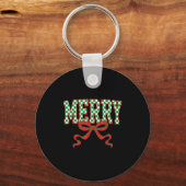 Merry Christmas Checkered Preppy Coquette Bow Xmas Sleutelhanger (Voorkant)