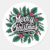 Merry Christmas Cherries & Holly Envelope Seal Ronde Sticker (Voorkant)