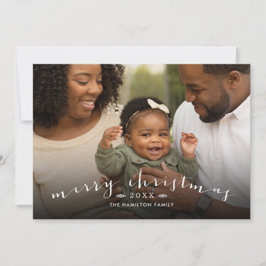 Merry Christmas Chic Script Overlay Foto Feestdagenkaart (Voorkant)
