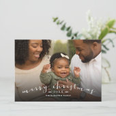Merry Christmas Chic Script Overlay Foto Feestdagenkaart (Staand voorkant)
