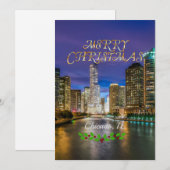Merry Christmas, Chicago River at Sunset Feestdagenkaart (Voorkant / Achterkant)