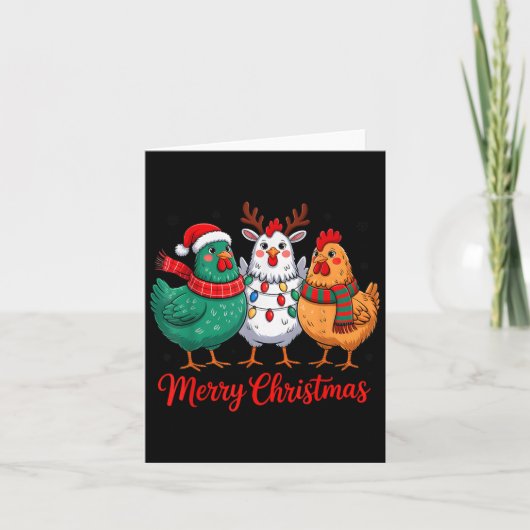 Merry Christmas Chicken Farmer Animal Santa Hat Xm Kaart (Voorkant)