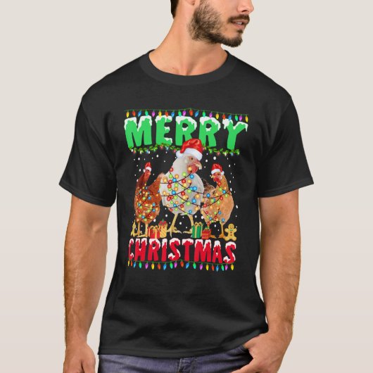 Merry Christmas Chicken  Santa Hat Lights  Xmas 1 T-shirt (Voorkant)