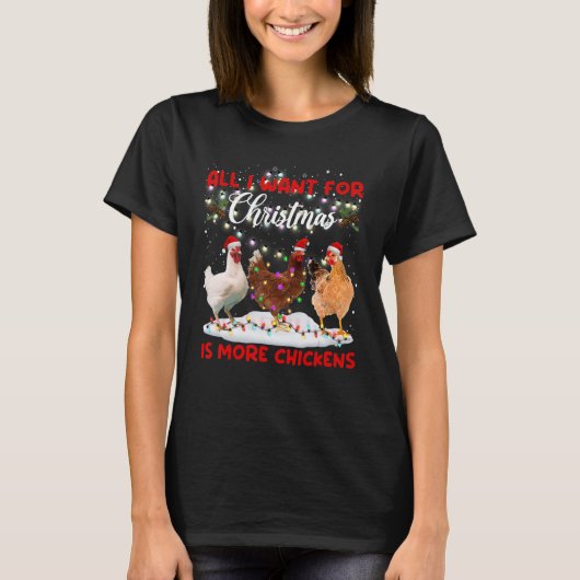 Merry Christmas Chicken  Santa Hat Lights Xmas T-shirt (Voorkant)