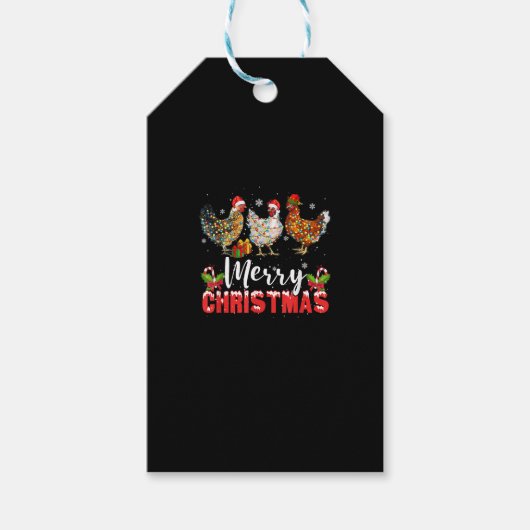 Merry Christmas Chicken Shirts Funny Santa Hat Lig Cadeaulabel (Voorkant)