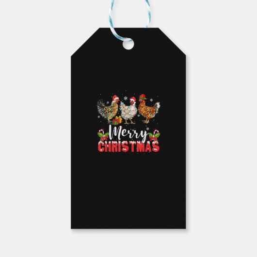 Merry Christmas Chicken Shirts Funny Santa Hat Lig Cadeaulabel (Achterkant)