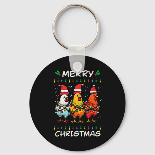 Merry Christmas Chickens Santa Xmas Farming Men Wo Sleutelhanger (Voorkant)