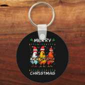 Merry Christmas Chickens Santa Xmas Farming Men Wo Sleutelhanger (Voorkant)
