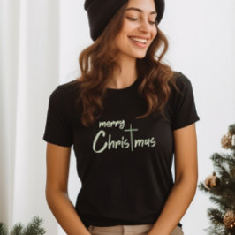 Merry Christmas Christelijk Cross Zwart T-shirt