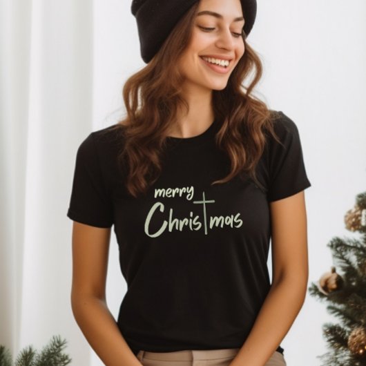 Merry Christmas Christelijk Cross Zwart T-shirt