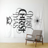 Merry CHRISTmas Christelijk Elegant Zwart Wit Wandkleed (In Situ (horizontaal))