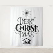 Merry CHRISTmas Christelijk Elegant Zwart Wit Wandkleed (Voorkant)