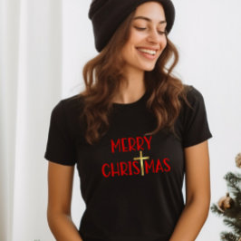 Merry Christmas Christelijk Gold Cross Faith Black T-shirt