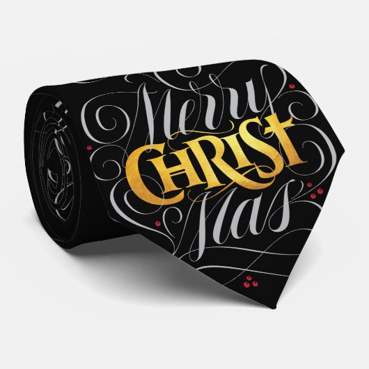 Merry CHRISTmas Christelijk Gold Script Christ Jes Stropdas (Opgerold)