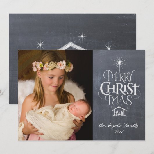 Merry Christmas Christelijk schoolbord aanpassen Feestdagenkaart (Voorkant / Achterkant)