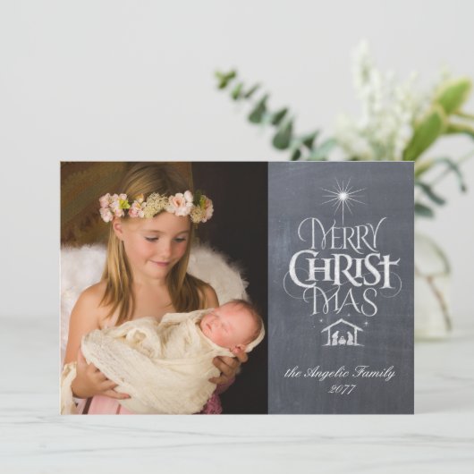 Merry Christmas Christelijk schoolbord aanpassen Feestdagenkaart (Staand voorkant)