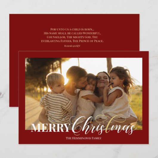 Merry Christmas Christian Holiday Photo Card Feestdagenkaart (Voorkant / Achterkant)