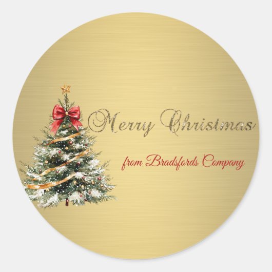 Merry Christmas,Christmas Tree,Gold Ronde Sticker (Voorkant)