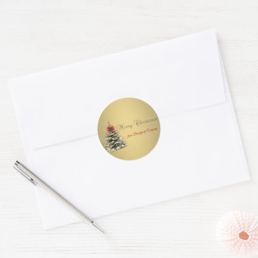 Merry Christmas,Christmas Tree,Gold Ronde Sticker (Envelop)