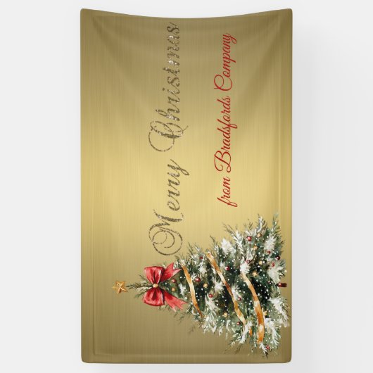 Merry Christmas,Christmas Tree,Gold Spandoek (Verticaal)