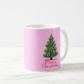 Merry Christmas, Christmas Tree, Pink, Holiday  Koffiemok (Voorkant rechts)