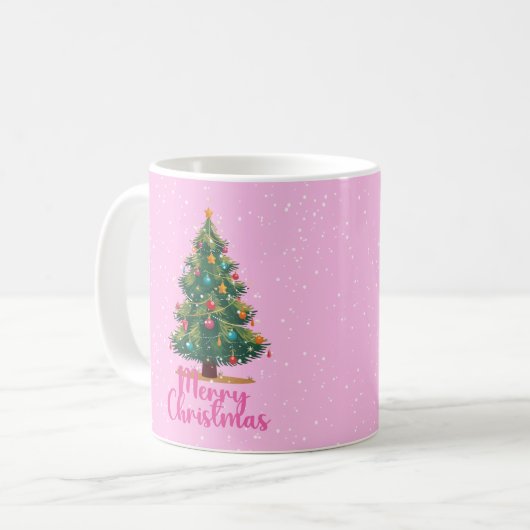 Merry Christmas, Christmas Tree, Pink, Holiday  Koffiemok (Voorkant links)