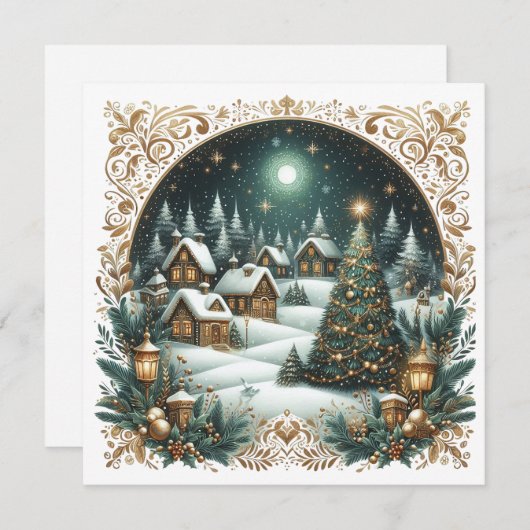 Merry Christmas & Christmas village   Personalized Feestdagenkaart (Voorkant / Achterkant)