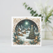 Merry Christmas & Christmas village   Personalized Feestdagenkaart (Staand voorkant)