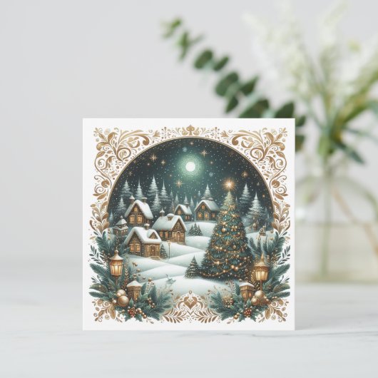 Merry Christmas & Christmas village   Personalized Feestdagenkaart (Staand voorkant)