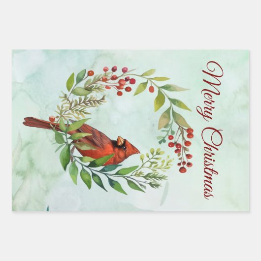 Merry Christmas Classic Cardinal  Inpakpapier Vel (Voorkant)