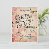 Merry Christmas Classic Chique Bloemen Typografie Feestdagenkaart (Staand voorkant)