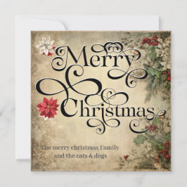 Merry Christmas Classic Chique Bloemen Typografie Feestdagenkaart
