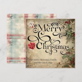 Merry Christmas Classic Chique Bloemen Typografie Feestdagenkaart