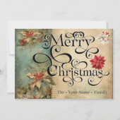 Merry Christmas Classic Chique Bloemen Typografie Feestdagenkaart (Voorkant)