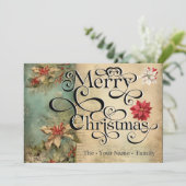 Merry Christmas Classic Chique Bloemen Typografie Feestdagenkaart (Staand voorkant)