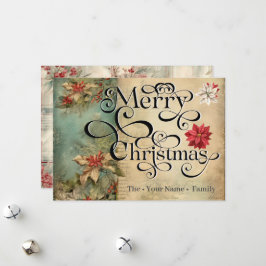 Merry Christmas Classic Chique Bloemen Typografie Feestdagenkaart
