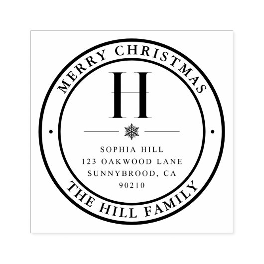Merry Christmas Classic Monogram Adres Rubberstempel (Afrduk)