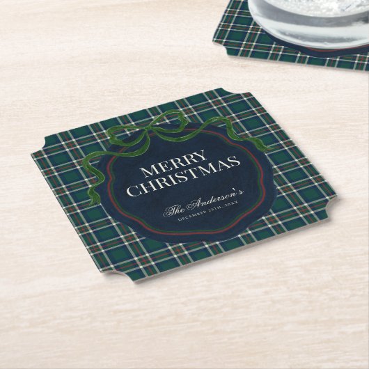 Merry Christmas Classic Preppy Tartan Plaid Kartonnen Onderzetters (Gekanteld)