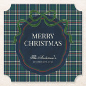 Merry Christmas Classic Preppy Tartan Plaid Kartonnen Onderzetters (Voorkant)