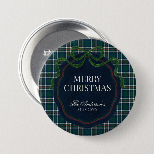 Merry Christmas Classic Preppy Tartan Plaid Ronde Button 7,6 Cm (Voorkant /achterkant)