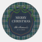 Merry Christmas Classic Preppy Tartan Plaid Ronde Sticker (Voorkant)