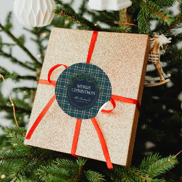 Merry Christmas Classic Preppy Tartan Plaid Ronde Sticker