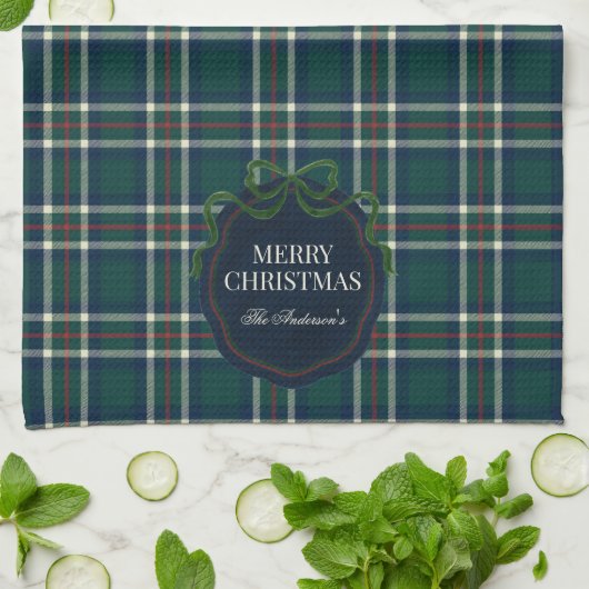 Merry Christmas Classic Preppy Tartan Plaid Theedoek (Gevouwen)