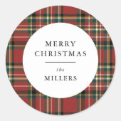 Merry Christmas Classic Red Plaid Gift Sticker (Voorkant)
