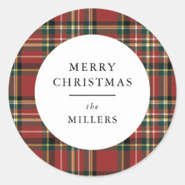 Merry Christmas Classic Red Plaid Gift Sticker