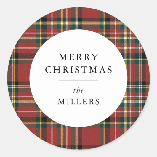 Merry Christmas Classic Red Plaid Gift Sticker (Voorkant)
