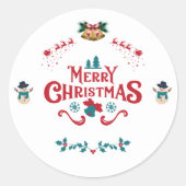 Merry Christmas Classic Reindeer Snowman Sticker (Voorkant)