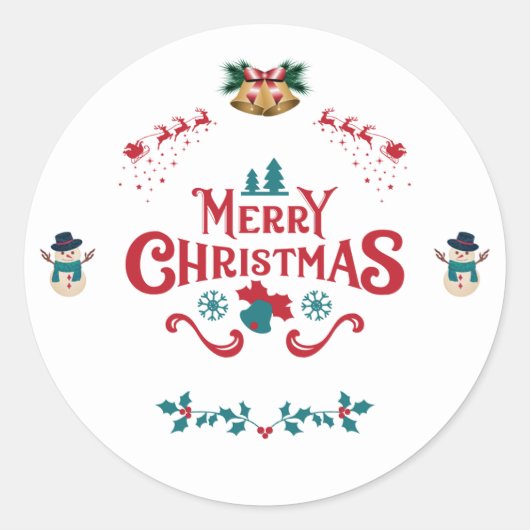 Merry Christmas Classic Reindeer Snowman Sticker (Voorkant)